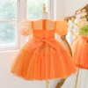 Elegant Sequin Party Girls Dress Puff Sleeve Bow Bridesmaids Baptism Prom Gown Birthday Princess Dress Gala Wedding Kids Clothes 4