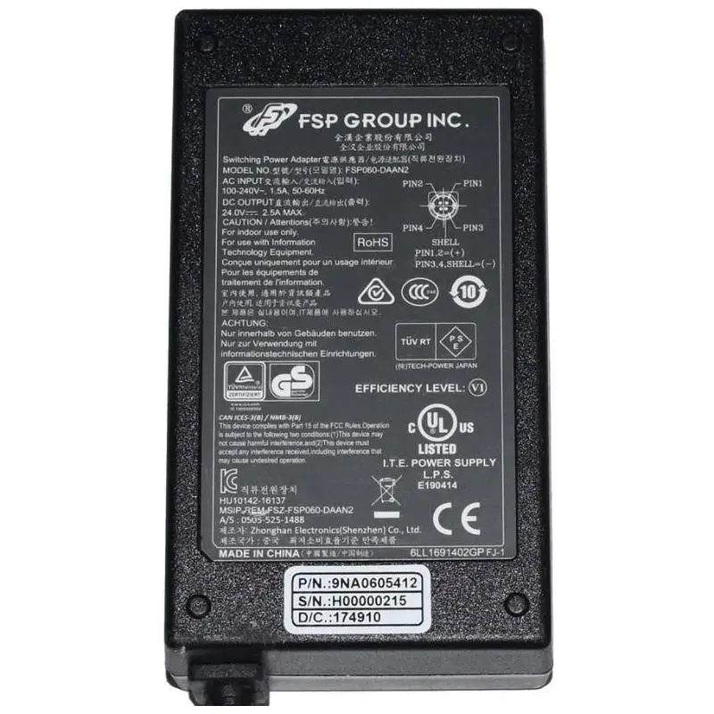ACアダプター 24v 90W 4ピン 電源充電器,24v,2.5a,60w,4ピン,ACアダプター,h00000901用FSP060