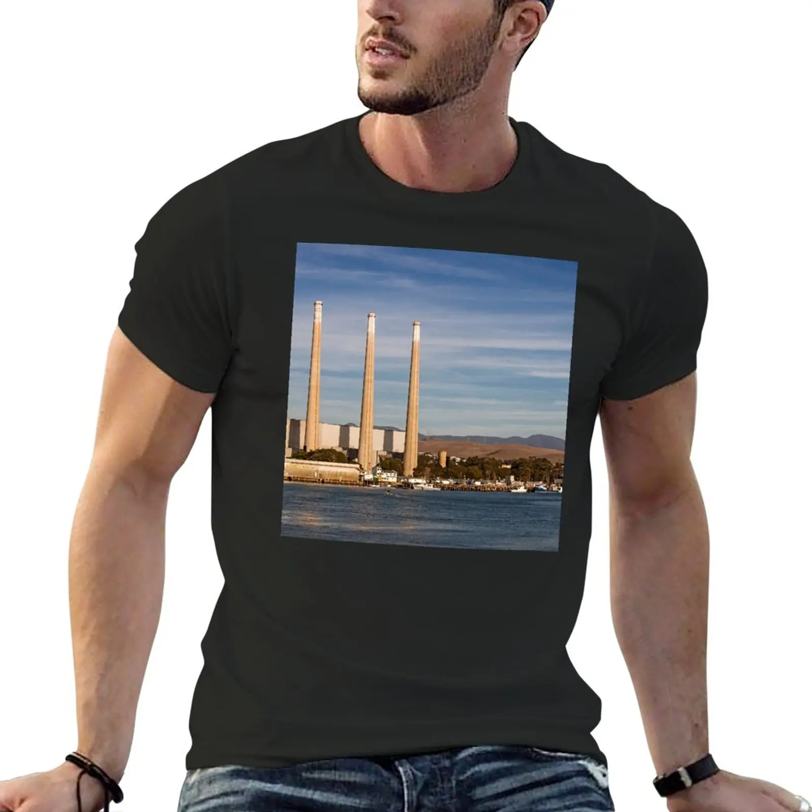 Morro Bay Power Plant - Morro Bay,California T-Shirt T-Shirt Nera T-Shirt Da Uomo Champion
