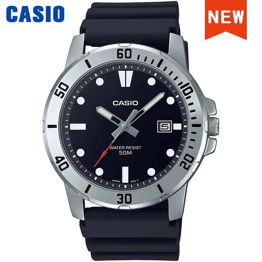 שעון Casio לגברים בסגנון עסקי עם רצועת רזין אטמוספרית עמידה במים MTP-VD01-1E
