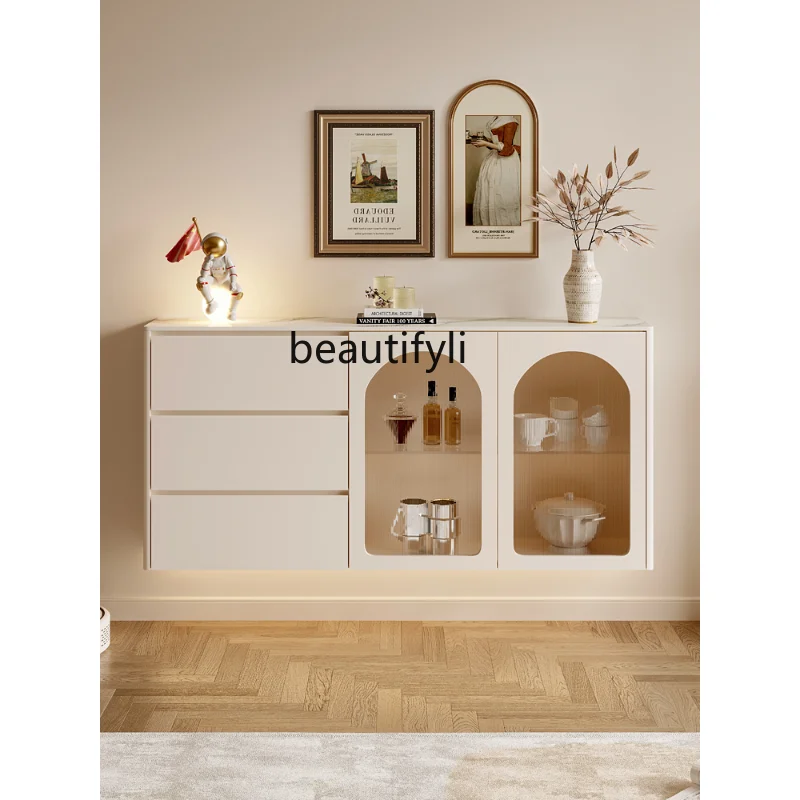 

Modern Minimalist Suspension Wall-Mounted Sideboard Cabinet Cream Style Solid Wood Ultra-Thin Tea Cabinet Small Apartment Locker