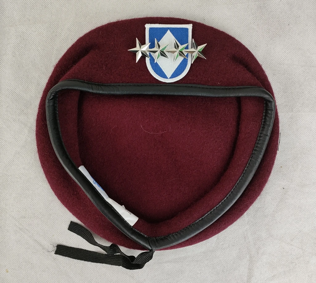 Us Army 18th Airborne Corps Infantry Dark Red Wool Beret Officer 4 Star