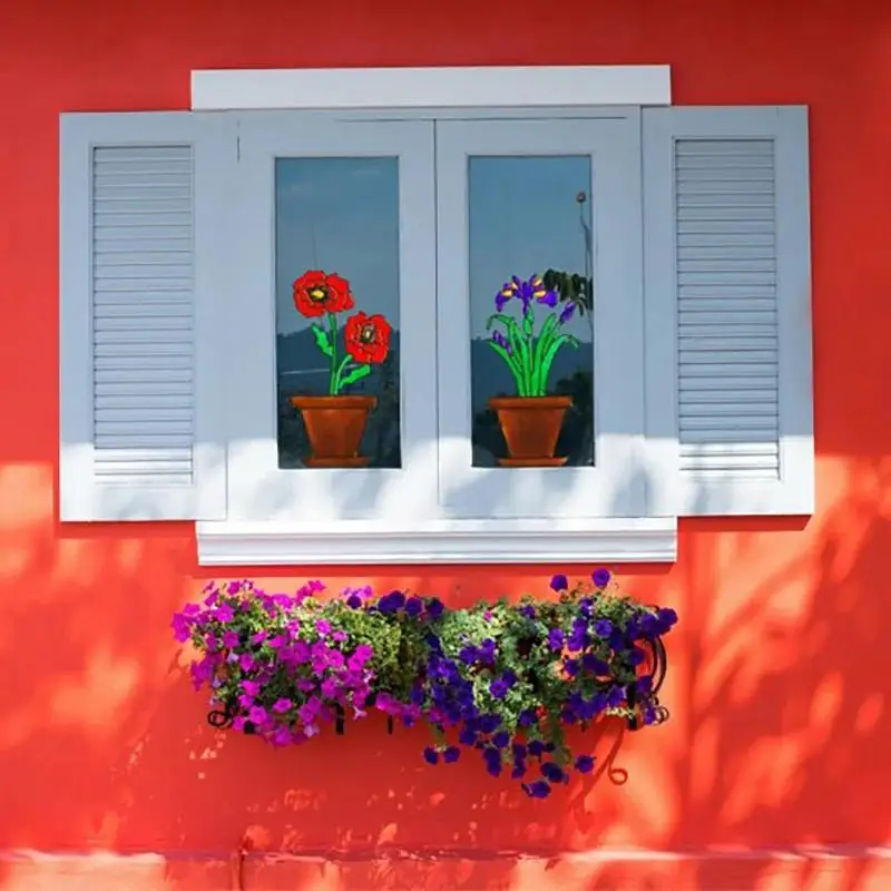 20x30cm Living Room Decals Wallpaper Window Sill Decor Red Flower Pot Stickers Wall Stickers Window Glass Decoration Home Decor