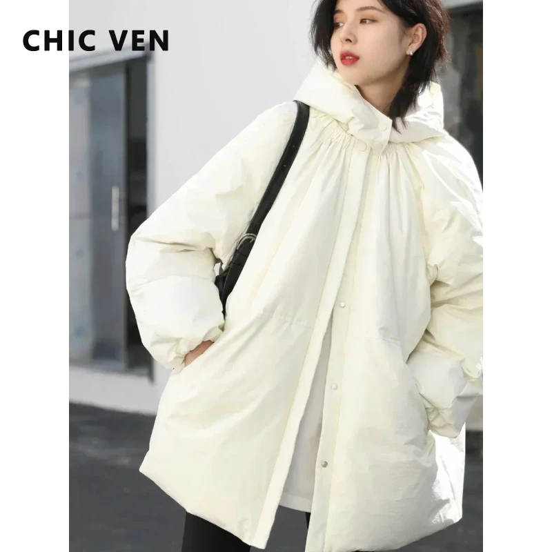 CHIC VEN-Doudoune à capuche Everak pour femme, manteau matelassé femme mi-long, monochrome, automne, hiver, 2024