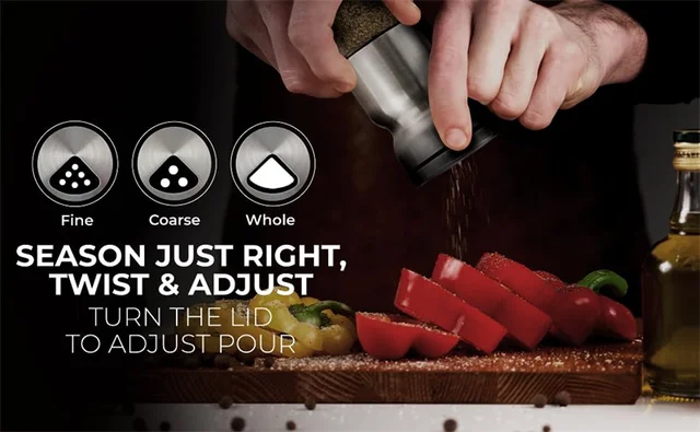 Saliera E Pepiera Grandi In Vetro Con Fori Regolabili - Design Elegante In Acciaio Inox Per Cucina Moderna - Foto 11