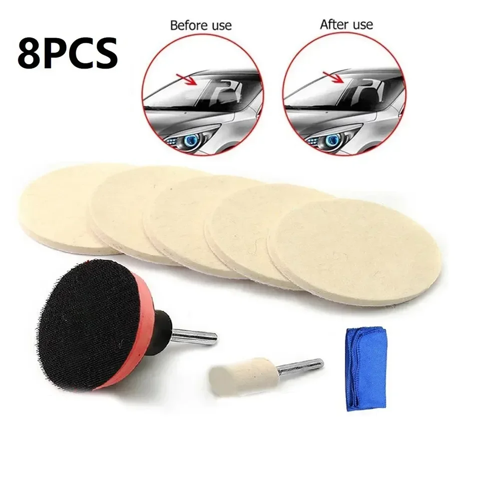 8PC/SET Auto Car Cratch Remover Glass Polishing Kit Wool Felt Polishing Wheel Backing Pad With Drill Adapter Scratch Repair Tool