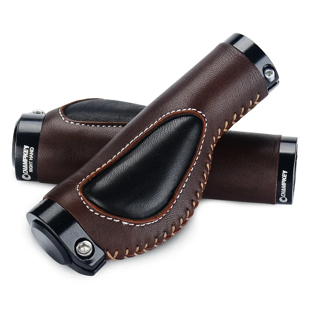 Bicycle Grip Aluminum Alloy Lock Ring Leather Integrated Mountain Bike Handlebar Bushing Casing Shock Absorption Grips