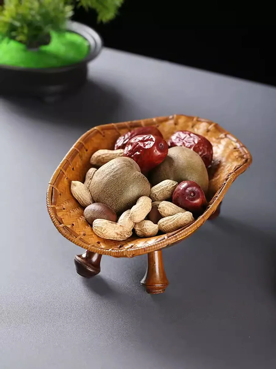 Chinese Bamboo Woven Turtle Shell Fruit Basket, Desktop Storage Ornaments, Ornaments, Nuts, Snacks