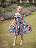 Robe d'été pour filles de 7 à 14 ans, bretelles spaghetti, épaules dénudées, volants, imprimé tropical coloré, pour les vacances à la plage, élégante pour les enfants 1