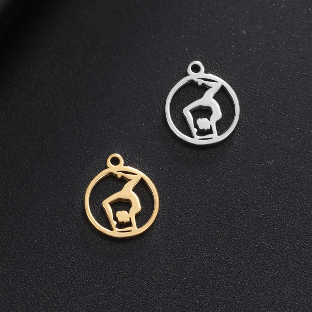 

5pcs/Lot Yoga Position Round Pendants Accessory Stainless Steel Tiny Charms Diy Women Necklace Bracelet Charm For Jewelry Making