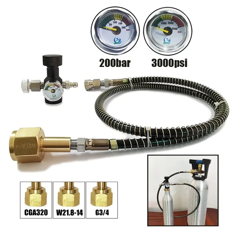 Soda water adapter quick disconnect adaptor air filling adapter Soda Water Air Connect Co2 Cylinder Tank (TR21-4 Thread Type) refill adaptor with hose gauge kit W21.8-14 G3/4 CGA320 Connector