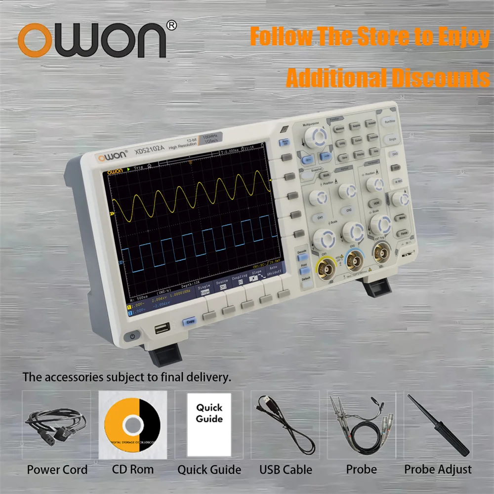 OwonXDS2102AOsiloscopioDigitalOscilloscope1GSs100MHz2CH20Mpts
