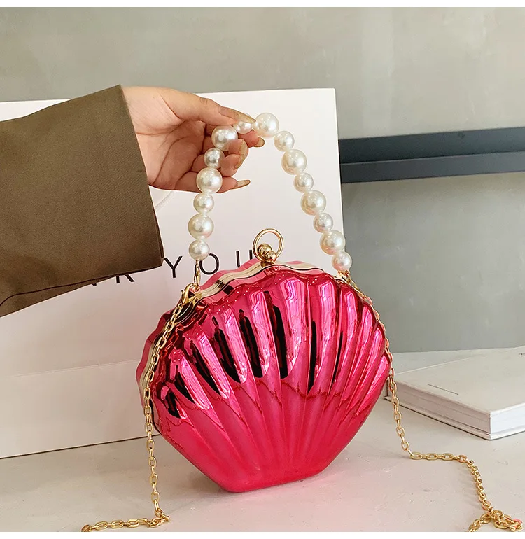 Evening Bags Shell Shape Women Clutch Bags Wedding Bridal Handbag Pearl Beaded Fashion Shell Chain Party crossbody bag women handbags beach clutch bag