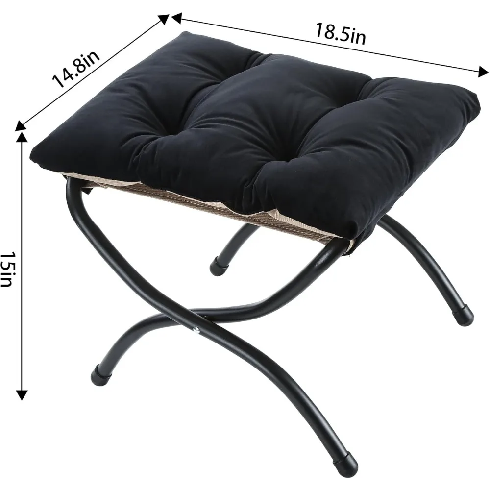 stools.15Folding Foot Stool for Patio, Small Accent Outdoor Ottoman, Metal Frame Foldable Foot Rest, Upholstered Morden Folding