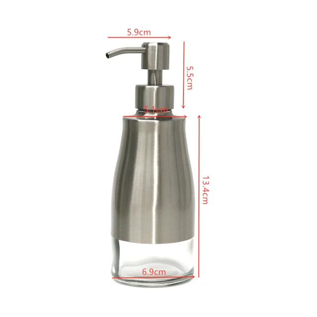 1ชิ้นเครื่องจ่ายสบู่เหลวเหลว304สแตนเลส + ขวดแก้วใสเจลอาบน้ำมือกดห้องน้ำ300มล. 6
