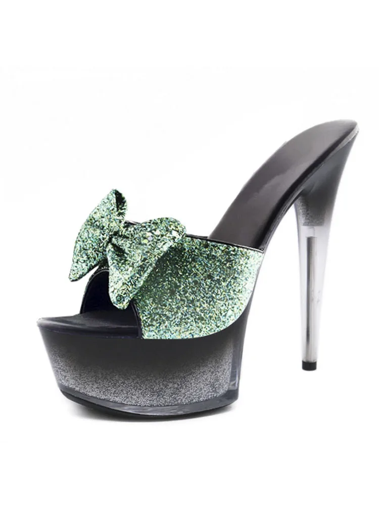 6Inches Stripper Heels Sexy Fetish Platform Slippers High Heels Bride Bowknot 15cm Elegant Big Size Models Show Catwalk Fashion