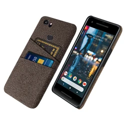 Luxury Fabric Cloth Business Case | Dual Card Holder & Protective Cover for Pixel 2 (Brown)