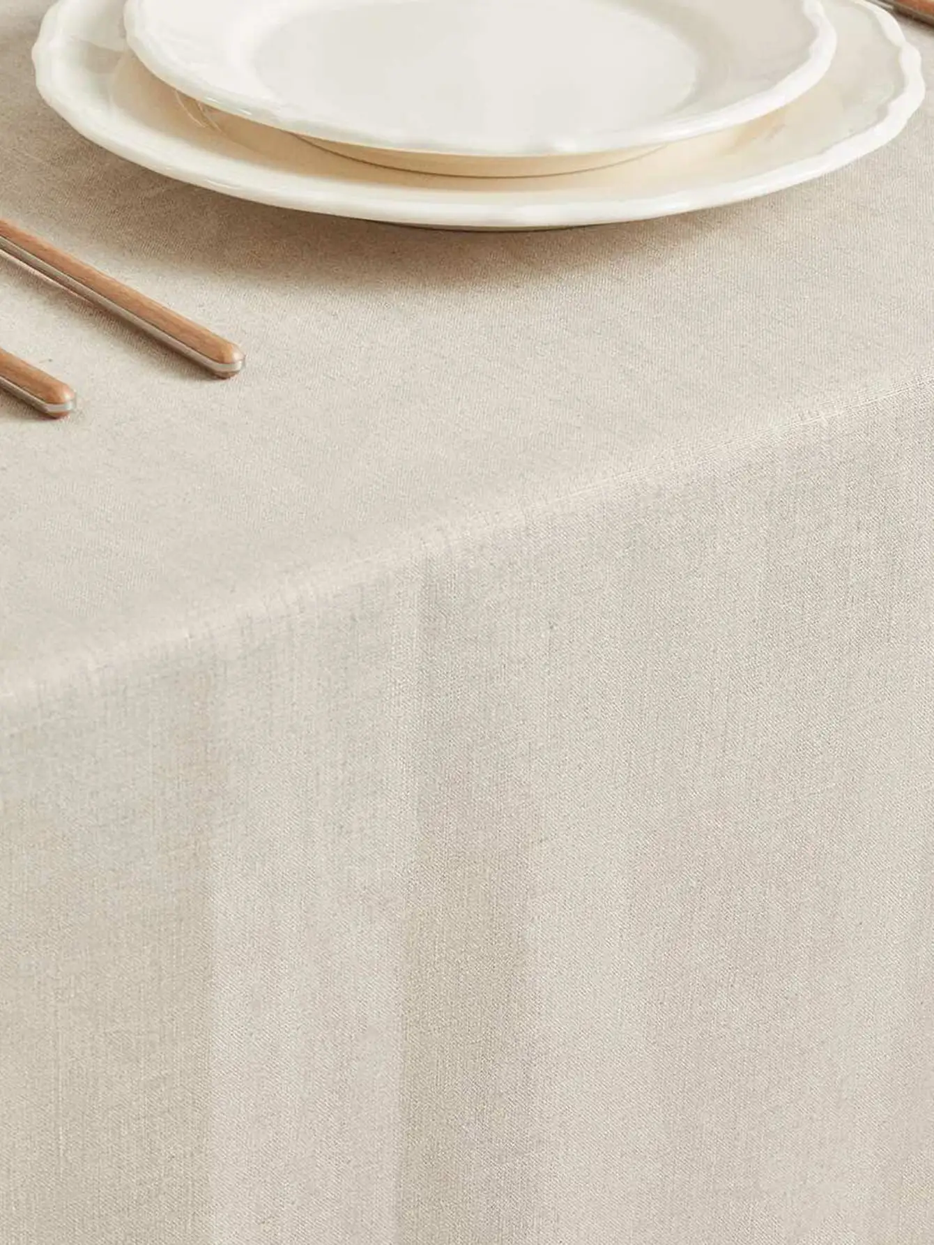 1pc Linen Tablecloth Beige Rectangular Fabric for Dining Picnic Camping 3