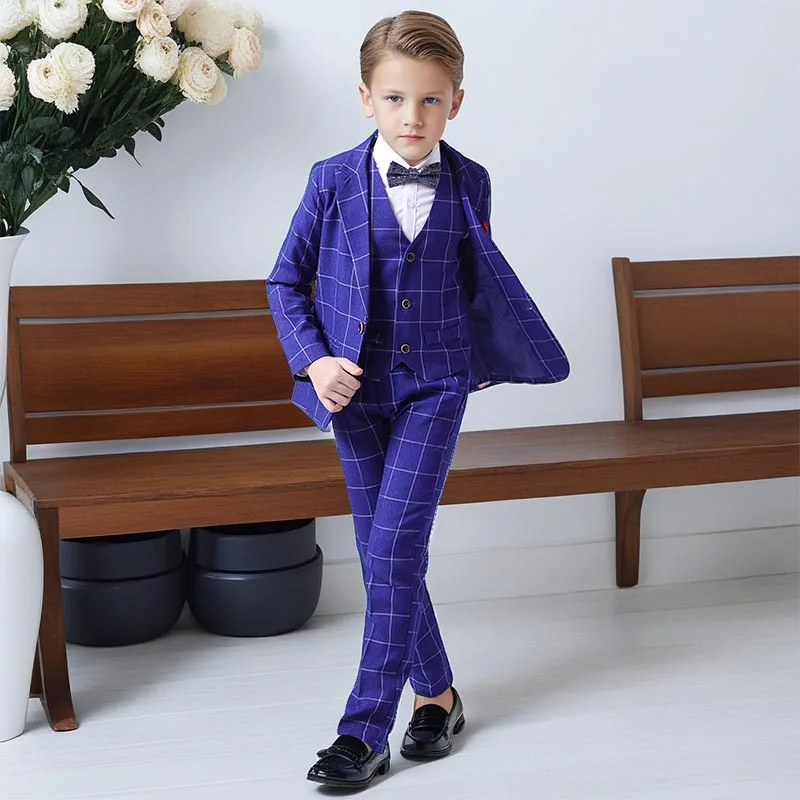Boys Plaid Suit Spring 2025 Fashion England Wedding Evening Tuxedo Elegant School Children Host Speech Performance Blazers Set 1