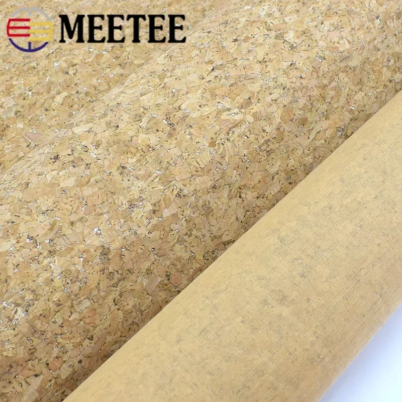 Meetee 90x140cm 0.5mm Pure Natural Cork Leather Fabric Wood Grain Cloth Soft Material for Background Shoes Handbag Decor Crafts