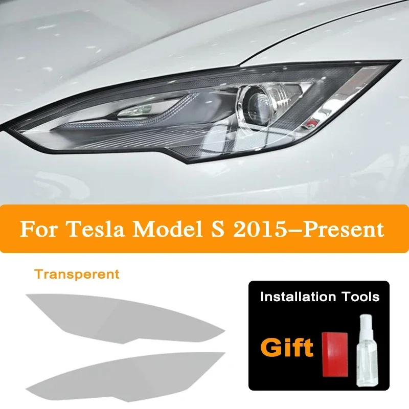 

2Pcs Car Front Headlight Tint Smoke Black Protective Film For Tesla Model 3 X Y S Protection Transparent TPU Sticker Accessories