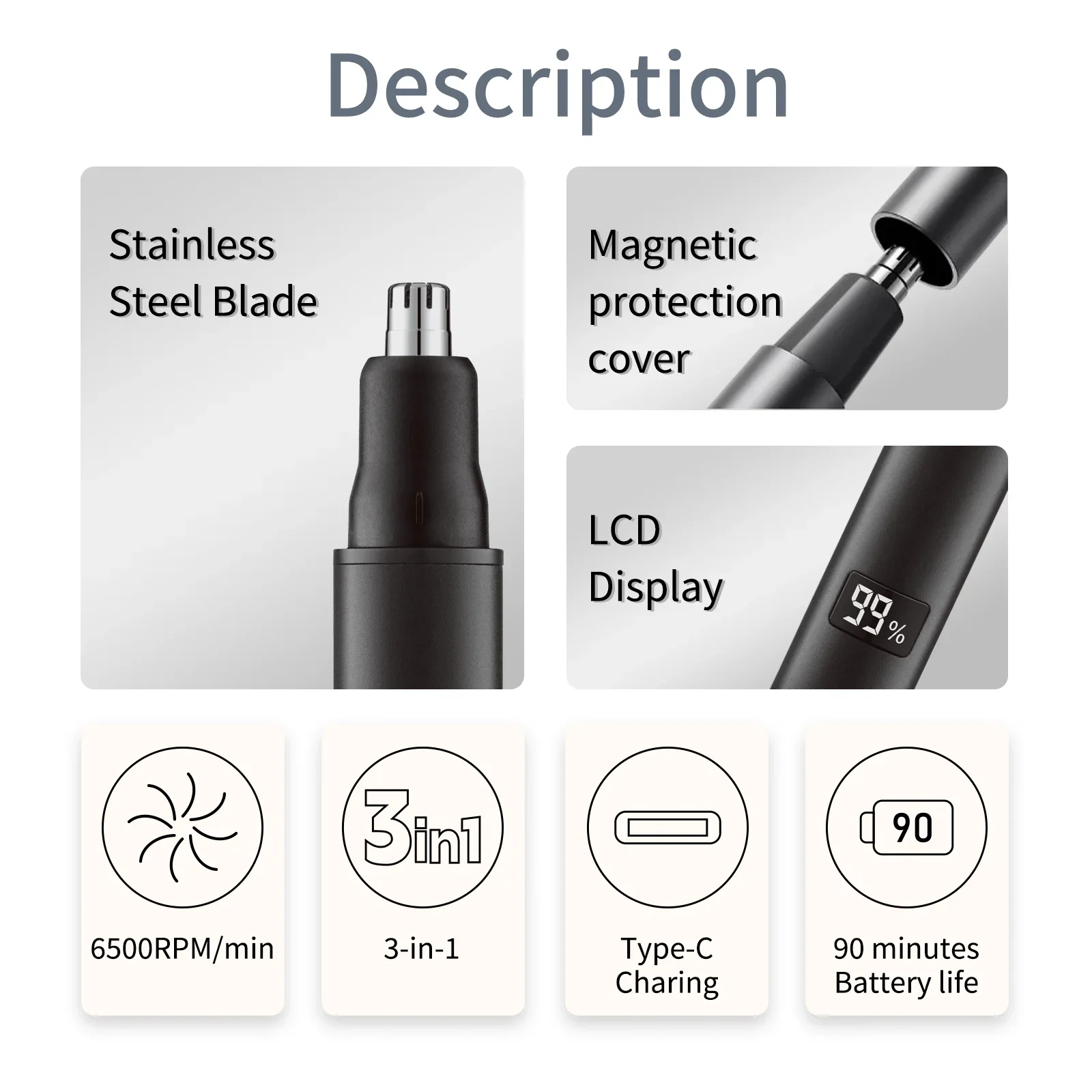 2025 Xiaomi Mijia Electric Nose Ear Hair Trimmer for Men Painless Rechargeable Sideburns Eyebrows Beard 3in1 Hair Clipper Shaver 3