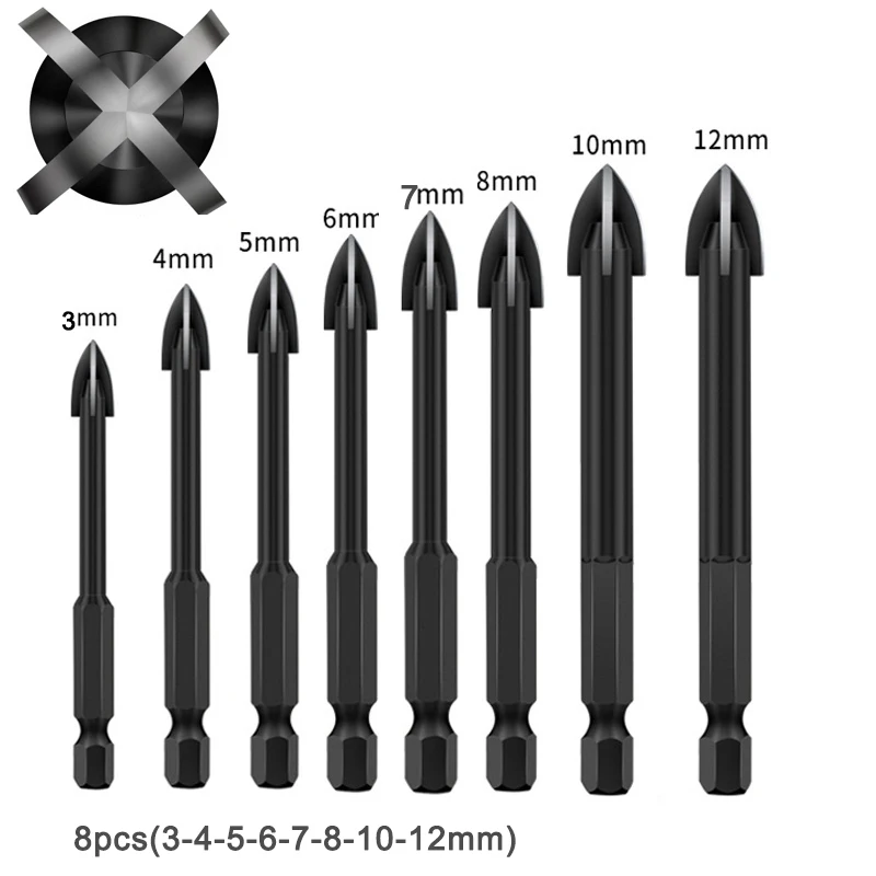 Multifunction Cross Blade Glass Ceramic Drill Bit 3mm-12mm Tungsten Carbide Point Spearhead Tile Marble Mirror Drill Bit Tools drill bit