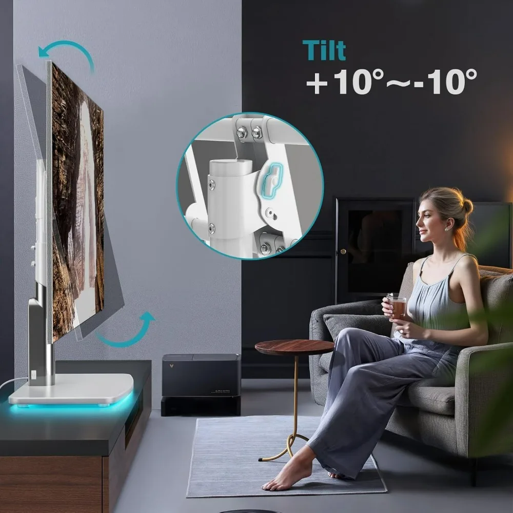 Adjustable Height Universal TV Stand for 50-90 Inch OLED and LED Monitors with Built-in Power Outlet and Ambient Lighting