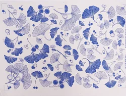 Ceramic Underglaze Blue and White Pattern Transfer Stickers (Ginkgo biloba leaf)