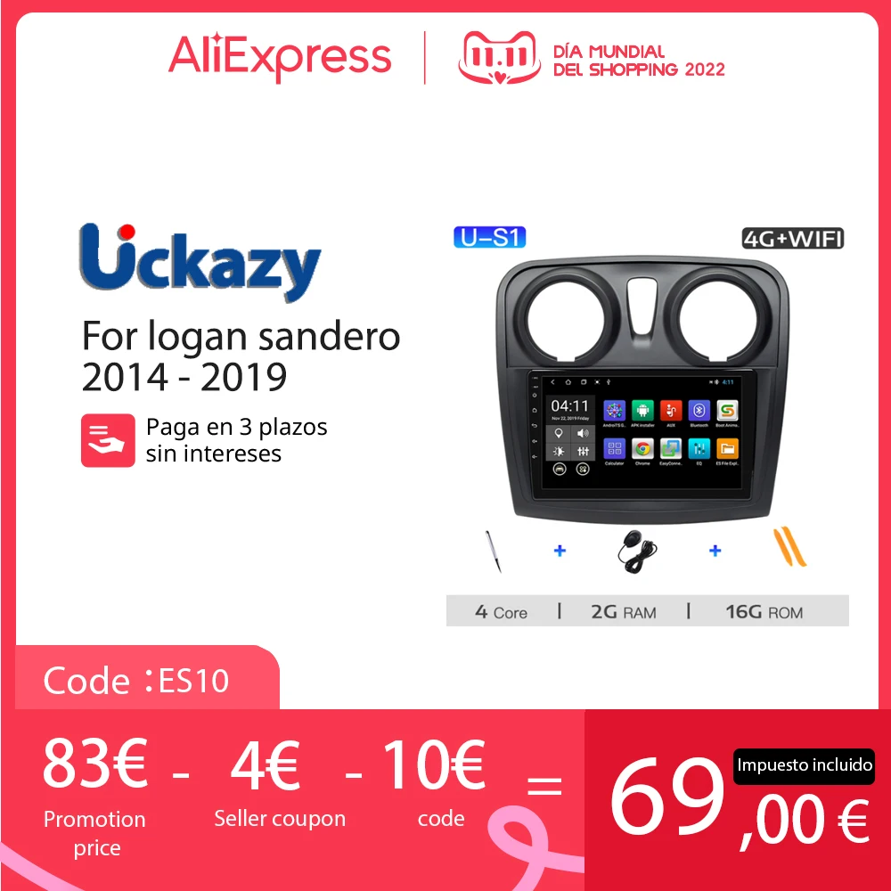 Uckazy reproductor Multimedia para coche Renault Logan 2 Sandero