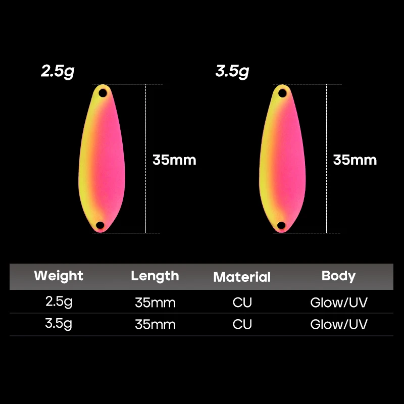 5Pcs/set Metal Spoon Bait Fishing Lures 2.5g 3.5g Sinking Spinner Luminous UV Coat Stream Metal Jiig Trout Bass Pesca Tackle