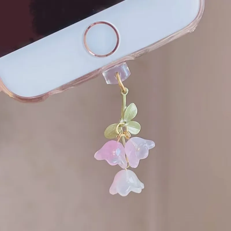 1/5Pcs 전화/Type-C 전화 먼지 플러그 용 귀여운 핑크 꽃 레인보우 전화 인터페이스 먼지 플러그 DIY 액세서리