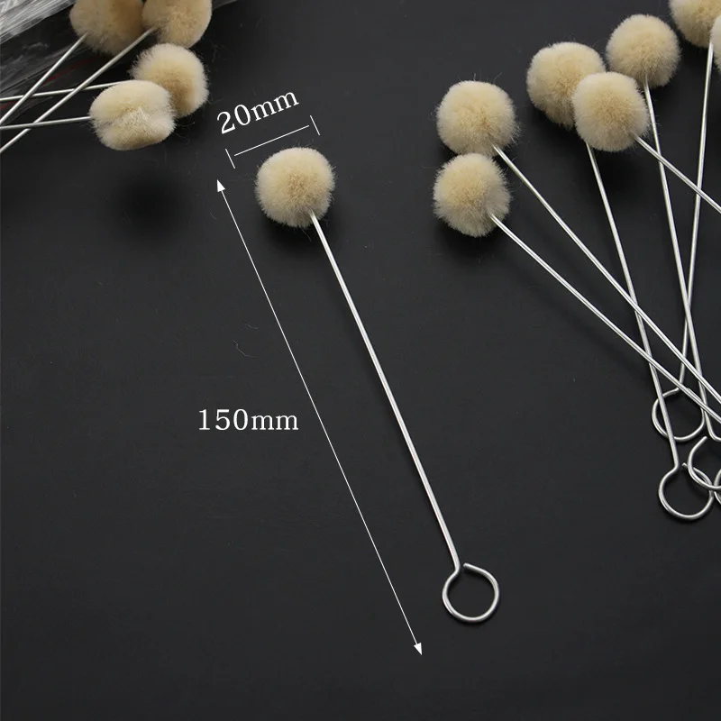 100pcs Wool Ball Brush DIY Daubers Assisted Dyeing Round Wools Brush With Metal Handle For Textile leather leather tools leather craft tools leather craft tool