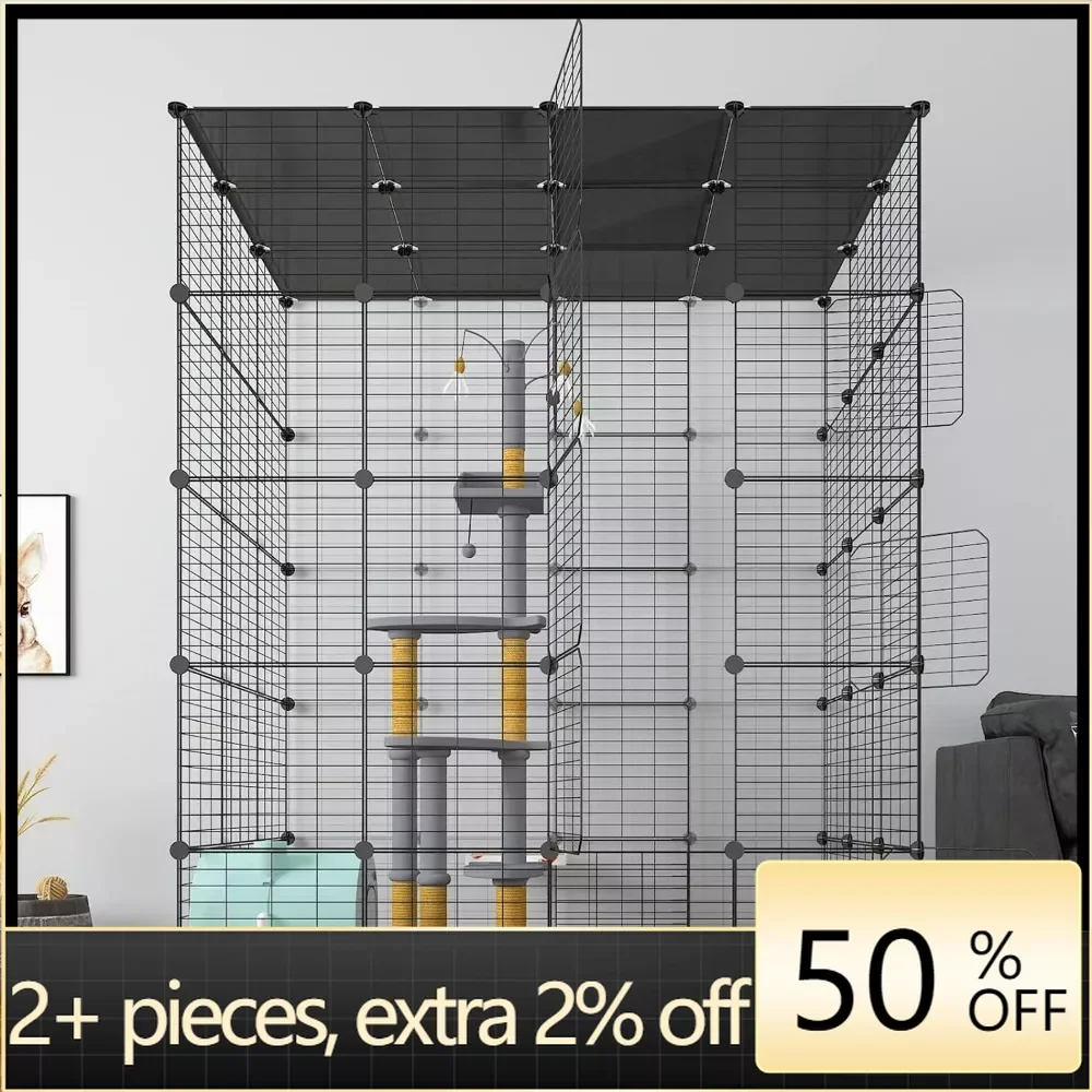 

Cat Cage Indoor Cat Playpen Metal Wire Crate Ideal for 1-4 Cats Pet Accessories 54 L X 41W X 69 H Inch Freight free