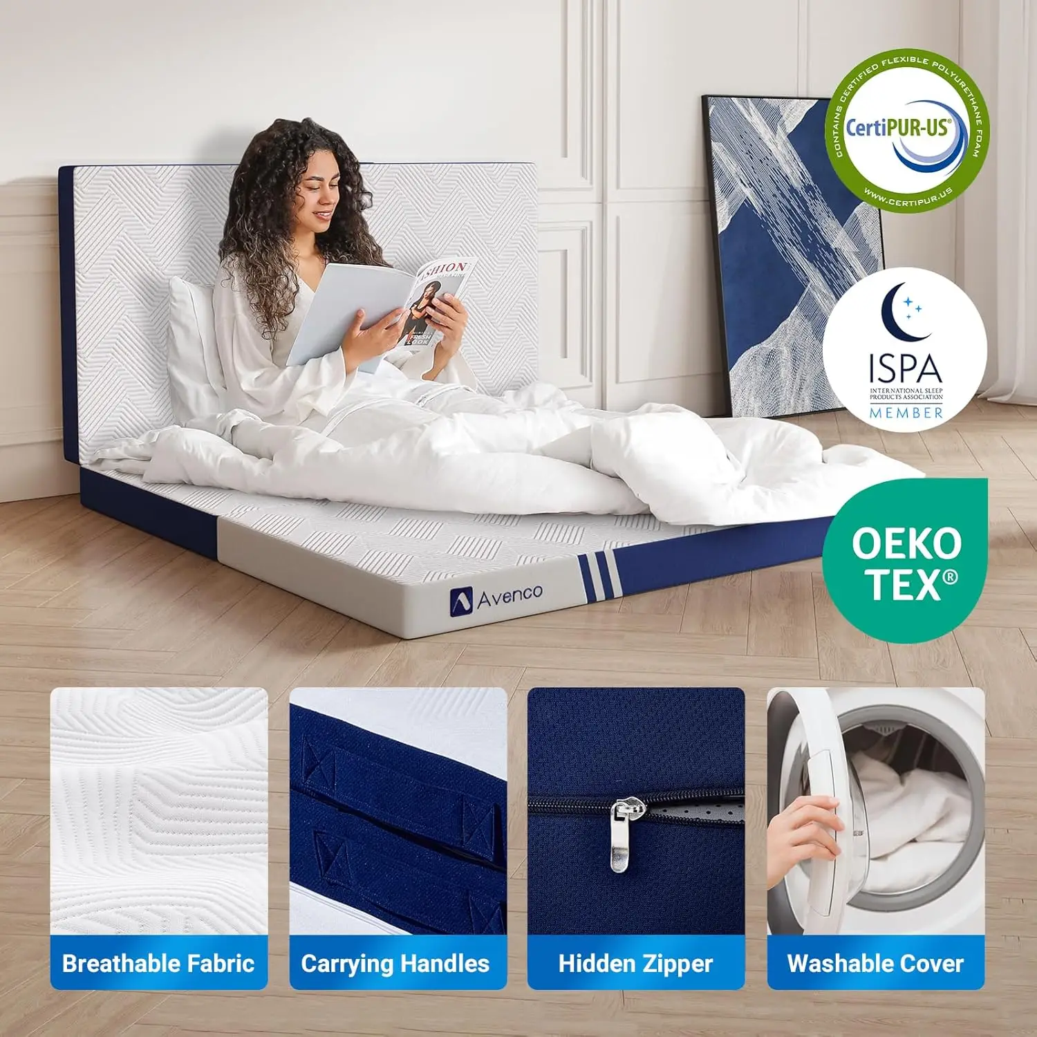Folding Mattress Queen, Trifold Mattress 4 Inch Memory Foam for Guest Room/Caravan/Camping/Travel Mattress, Tri Folding Mattress 5