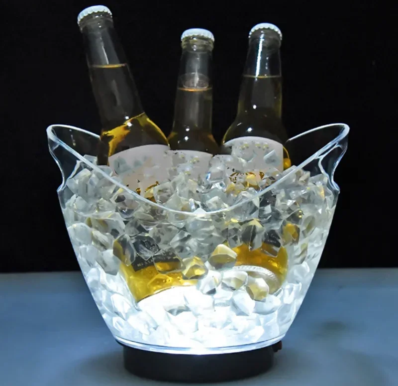 2L Waterproof LED Ice Bucket with 7 Colors for Bars and Parties Stylish ABS Champagne Bowl Ice Bucket with LED Lights