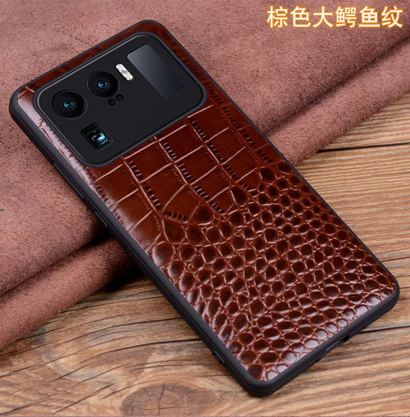 

For Xiaom Mi 11 Ultra Genuine Leather Back Case Cover All Edges Phone Bag For Xiaomi Mi11 Ultra Crocodile Grain Real Cow Skin