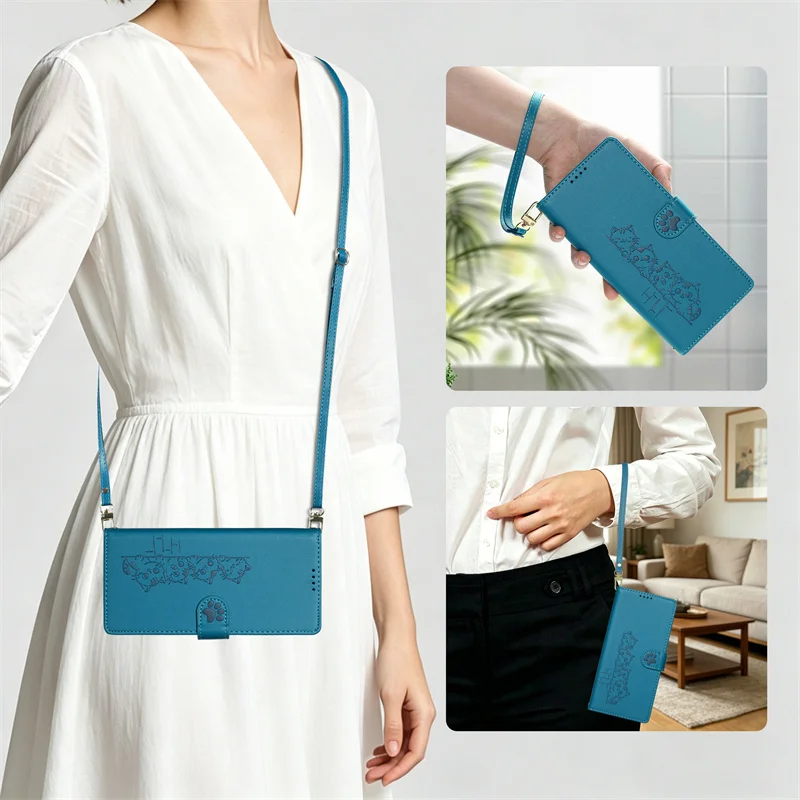 Luxury Leather Wallet Phone Cover with Strap