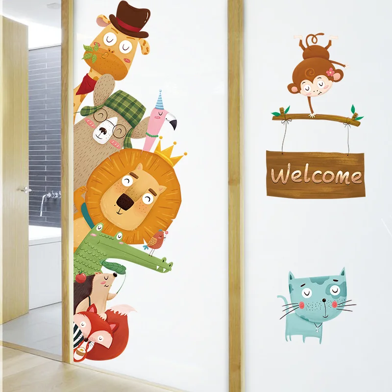 

Wall Sticker Planar Waterproof Decoration Giraffe Lion Kindergarten Classroom Cartoon Room Door Children's Walls Self-adhesive