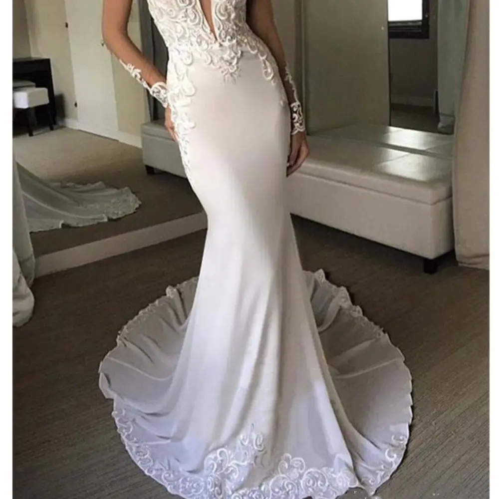 Mermaid Wedding Dress Long Sleeves 2022 Vestidos de novia Vintage Lace Sheer Neck Bridal Gown Backless Wedding Gowns платье на wedding dress for women Wedding Dresses