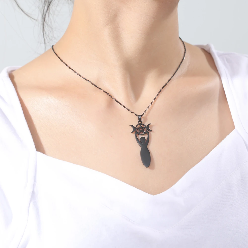 Dawapara Fruchtbarkeit Spirale Mond Göttin Halskette Feminine Energie Halbmond Wicca Magisches Amulett Edelstahl Schmuck – Detail 9