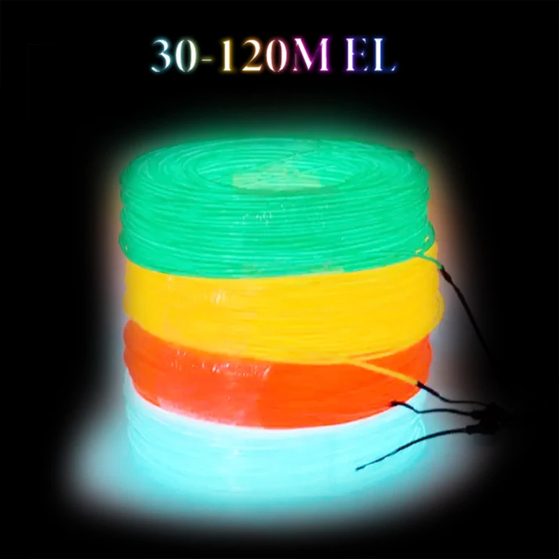 

30M 50M 100M 200M EL Wire 2.3MM Electroluminescence Wire LED Strip Flexible Neon Light Rope Glow Tube Fluorescent Dance Decor