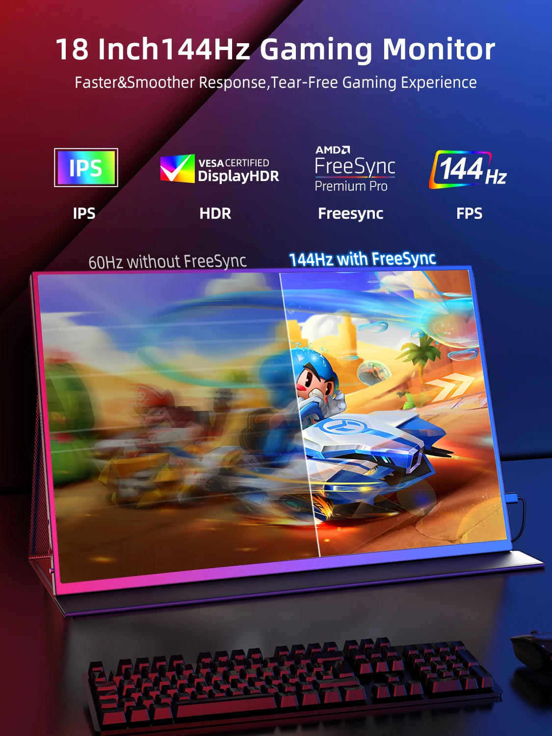Фото Портативный игровой монитор UPERFECT 100% DCI-P3 144 Гц FreeSync 2K QHD с дисплеем для ноутбука с HDR для игровой консоли Steam Deck Switch PS4/5 XBOX ONE для ПК №2