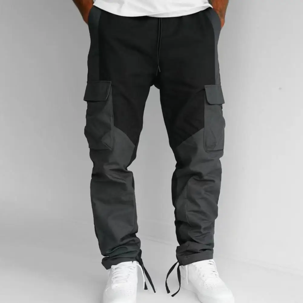 Lightweight Cargo Pants Versatile Men's Cargo Pants Stylish Patchwork Design Comfortable Elastic Waist Multiple for Sports