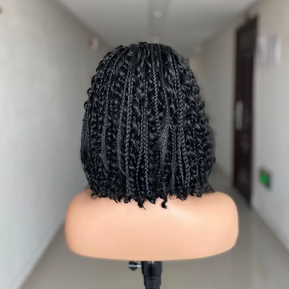 Short Box Braided Bob Wig for Black Women Curly Goddess Box Braids Wigs Synthetic Black Color Bob Hair Daily Use