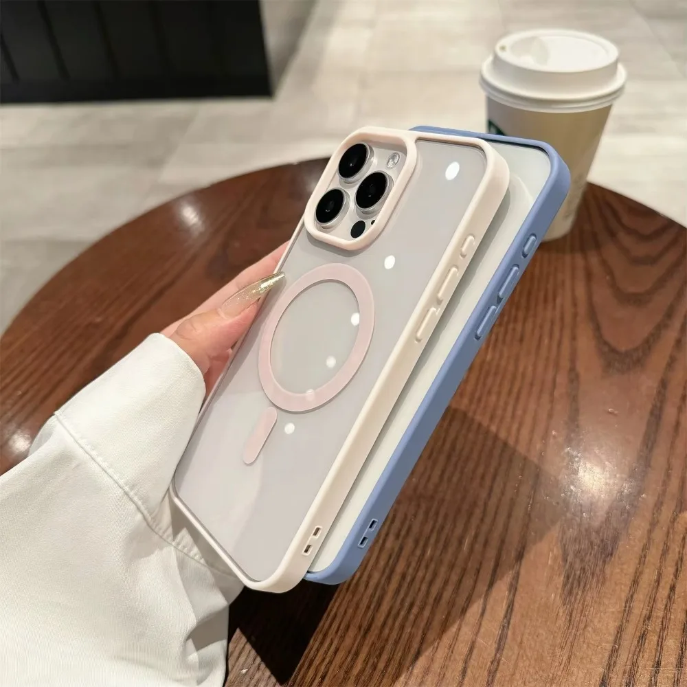Acrylic Wireless Charge Phone Case For iPhone 16 15 14 13 12 11 Pro Max Plus For Magsafe Transparent Magnetic Hard Cover 5