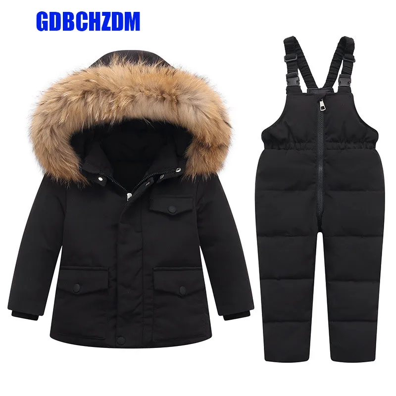 

Parka Real Fur Hooded Boy Baby Overalls Winter Down Jacket Warm Kids Coat Child Snowsuit Snow toddler girl Clothes Clothing Set