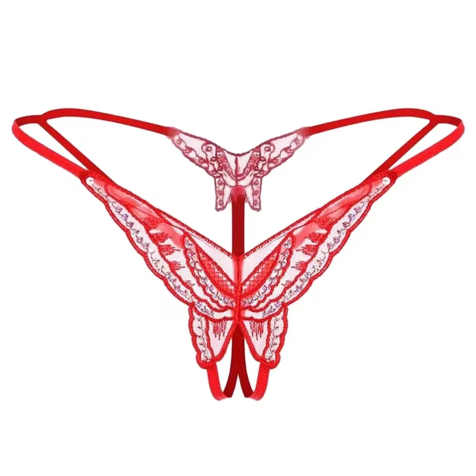 Womens Panties Lace Sequins Embroidery Open Crotch Briefs Thong Transparent T Pants Underwear women lingerie