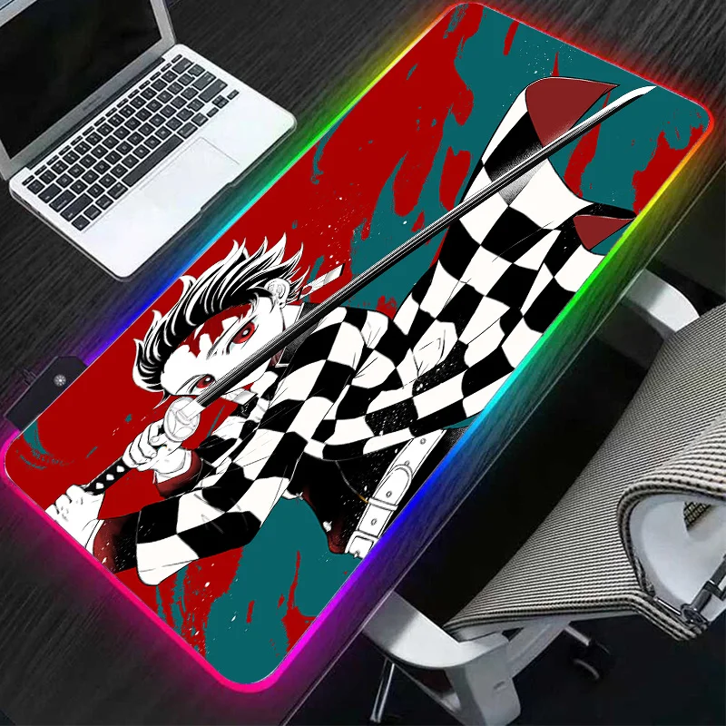 

Tanjiro Kamado Large RGB Mouse Pad XXL Gaming LED Mausepad Gamer Big Mouse Carpet Big Mouse Mat PC Desk Anime Pad Mat