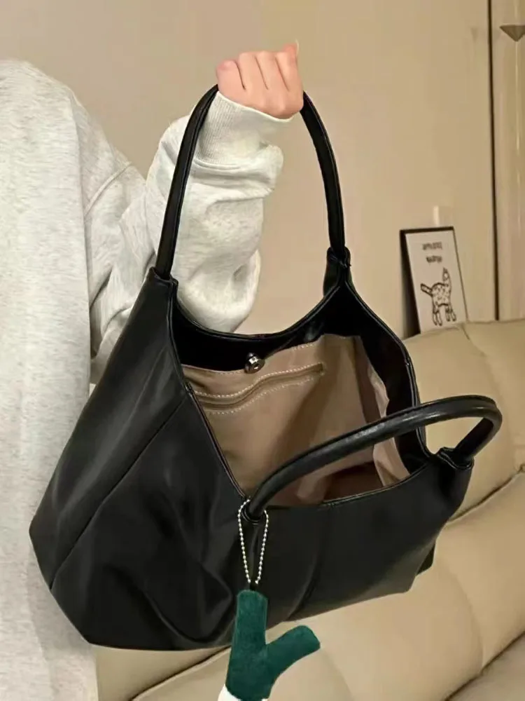 

Simple College Student Commuter Soft Leather Tote Bag For Women Texture Solid Casual Female Shoulder Bags Large Capacity Handbag